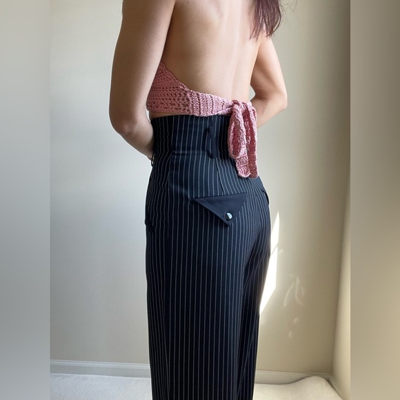 High waisted black pinstripes wide leg trouser pants - XS - Picture 8 of 8